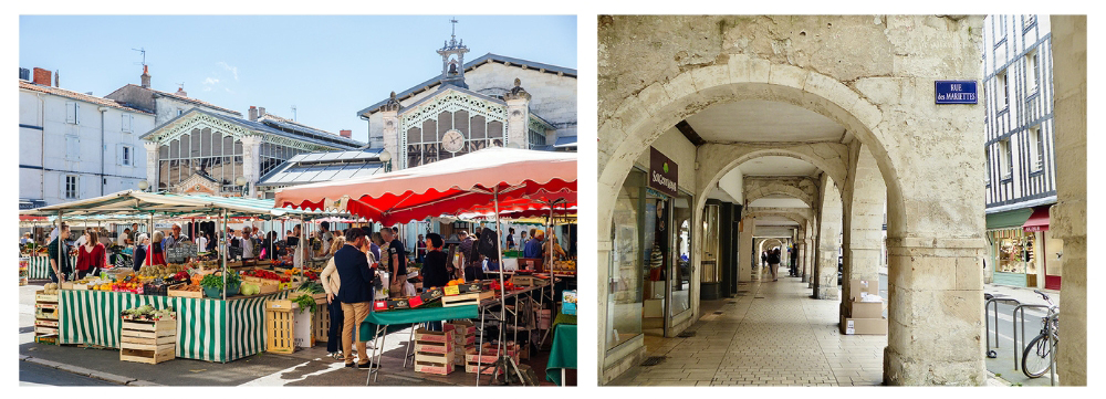 1/ Les halles de La Rochelle ©La Rochelle Tourisme/Agence Les Conteurs 2/Balade sous les arcades de la Rochelle © Catherine Gary