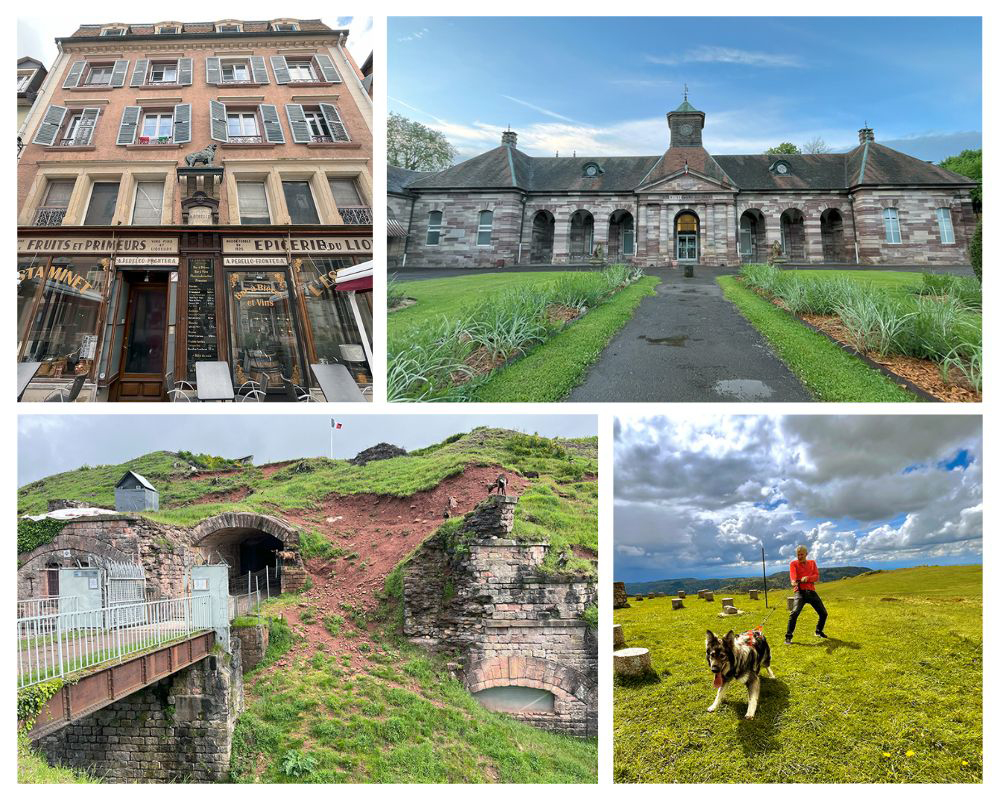 1/ Un estaminet plein de cachet à Belfort 2/ Luxeuil-Les-Bains 3/Le Fort Dorsner à Giromagny 4/ « Cani-rando » dans la nature @ JLP